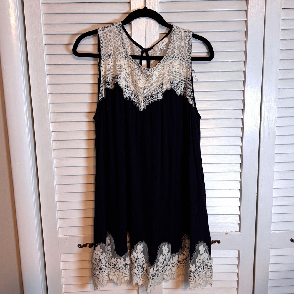 UMGEE‎ Womens Navy Blue Lace Trim Sleeveless Mini Dress SZ XL